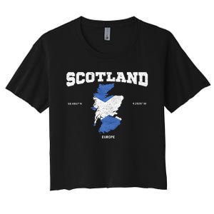 Scottish Flag And Map Scotland Coordinates Women's Crop Top Tee