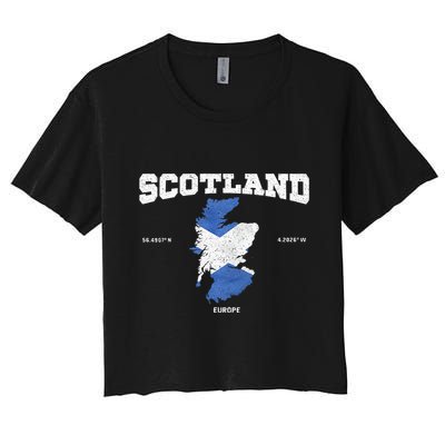 Scottish Flag And Map Scotland Coordinates Crop Top