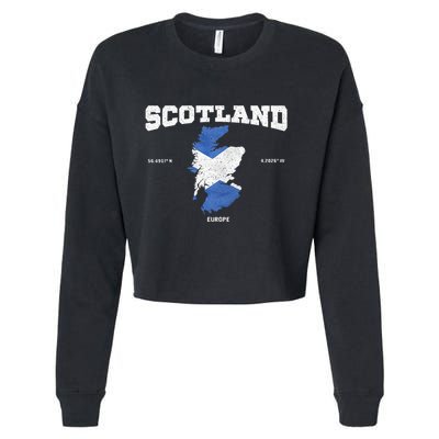 Scottish Flag And Map Scotland Coordinates Cropped Pullover Crew