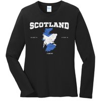 Scottish Flag And Map Scotland Coordinates Ladies Long Sleeve Shirt