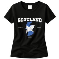 Scottish Flag And Map Scotland Coordinates Womens T-Shirt