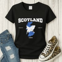 Scottish Flag And Map Scotland Coordinates Womens T-Shirt