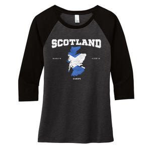 Scottish Flag And Map Scotland Coordinates Women's Tri-Blend 3/4-Sleeve Raglan Shirt