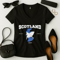 Scottish Flag And Map Scotland Coordinates Women's V-Neck T-Shirt