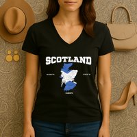 Scottish Flag And Map Scotland Coordinates Women's V-Neck T-Shirt