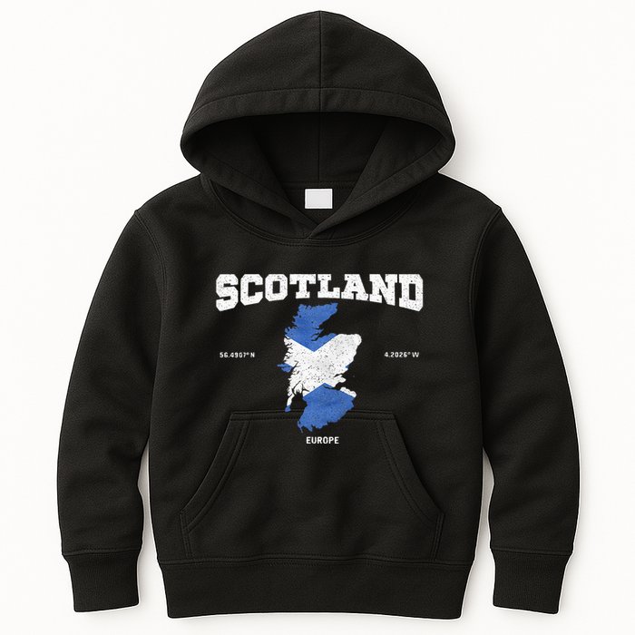Scottish Flag And Map Scotland Coordinates Kids Hoodie