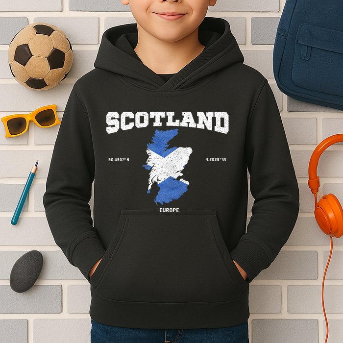 Scottish Flag And Map Scotland Coordinates Kids Hoodie