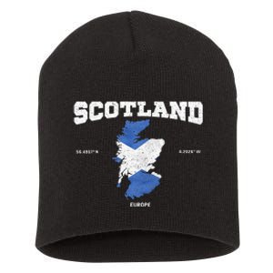 Scottish Flag And Map Scotland Coordinates Short Acrylic Beanie