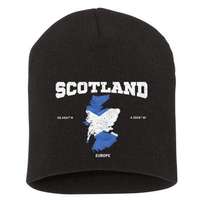 Scottish Flag And Map Scotland Coordinates Short Acrylic Beanie