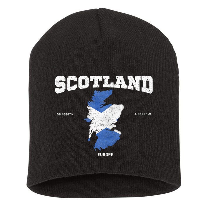 Scottish Flag And Map Scotland Coordinates Short Acrylic Beanie