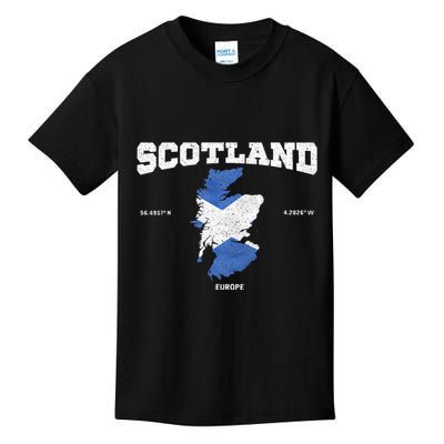 Scottish Flag And Map Scotland Coordinates Kids T-Shirt