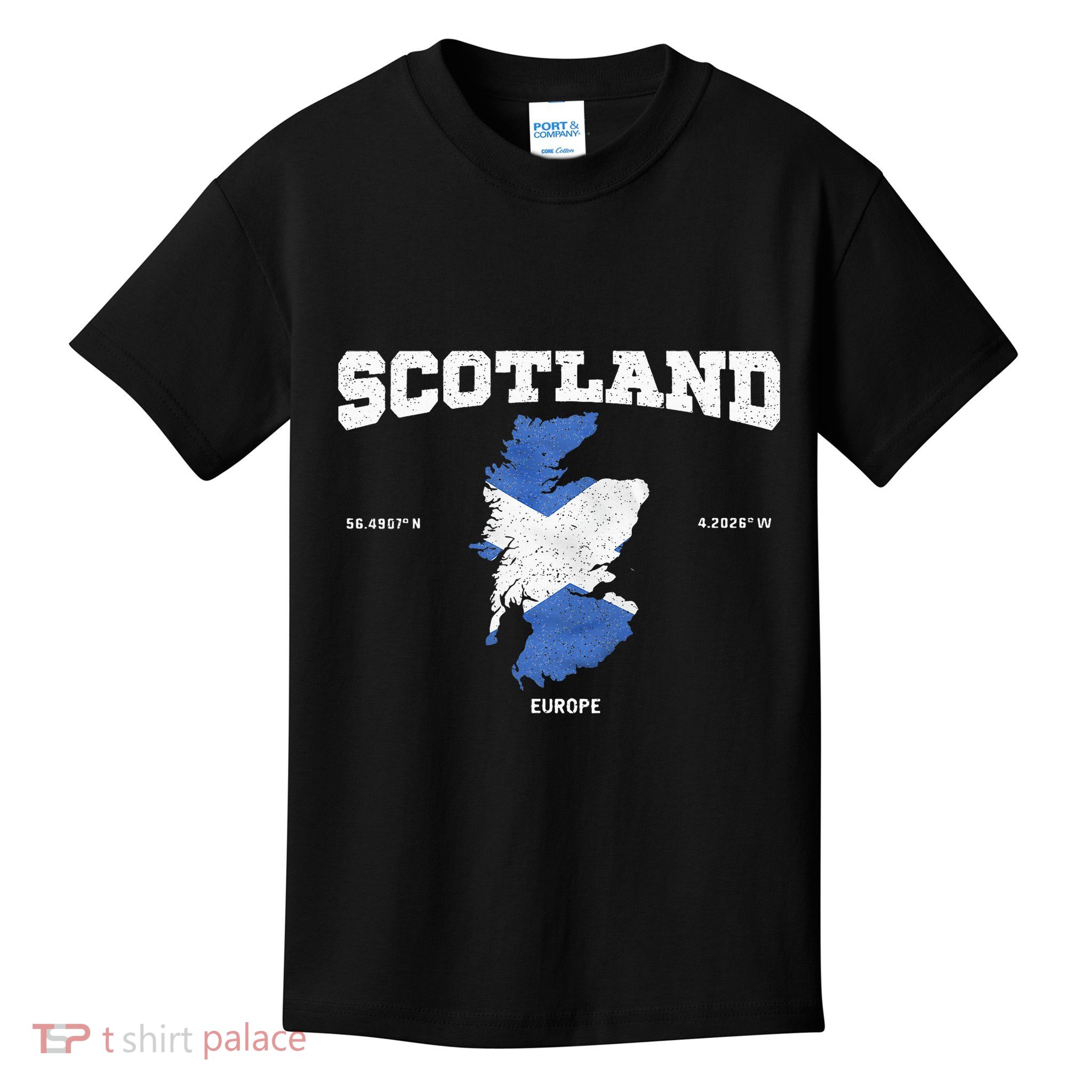 Scottish Flag And Map Scotland Coordinates Kids T-Shirt