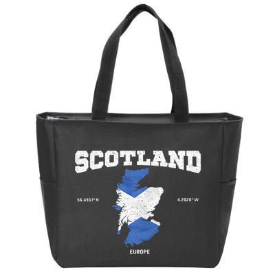 Scottish Flag And Map Scotland Coordinates Zip Tote Bag
