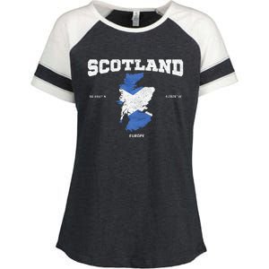 Scottish Flag And Map Scotland Coordinates Enza Ladies Jersey Colorblock Tee