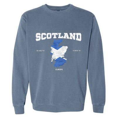 Scottish Flag And Map Scotland Coordinates Garment-Dyed Sweatshirt