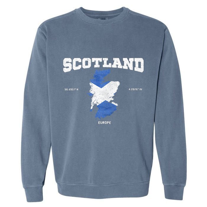 Scottish Flag And Map Scotland Coordinates Garment-Dyed Sweatshirt