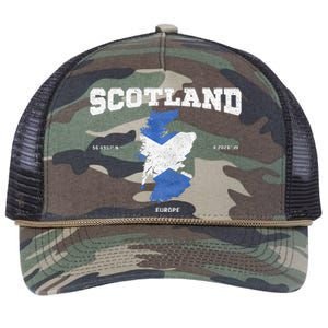 Scottish Flag And Map Scotland Coordinates Retro Rope Trucker Hat Cap