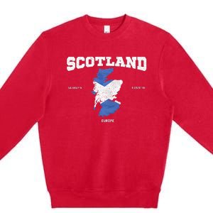 Scottish Flag And Map Scotland Coordinates Premium Crewneck Sweatshirt