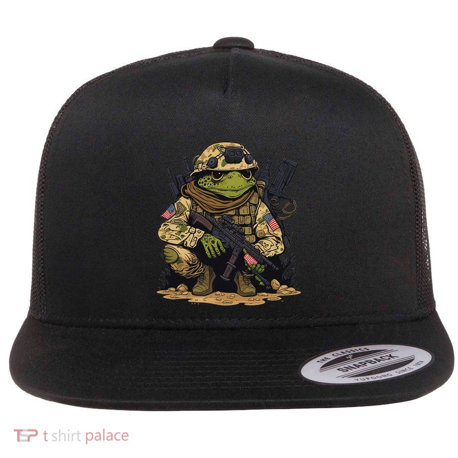 Soldier Frog Army Military Frog Flat Bill Trucker Hat
