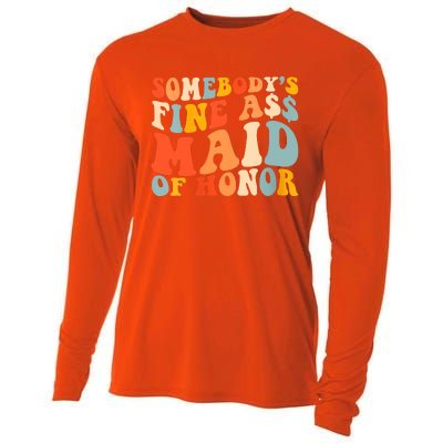 Somebodys Fine Ass Maid Of Honor Funny Retro Groovy Cooling Performance Long Sleeve Crew