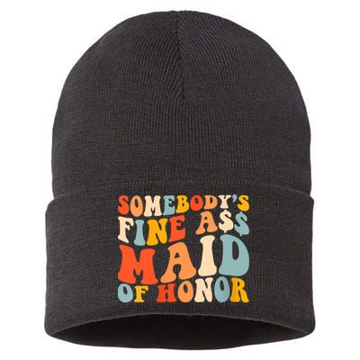 Somebodys Fine Ass Maid Of Honor Funny Retro Groovy Sustainable Knit Beanie