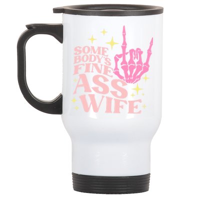 SomebodyS Fine Ass Wife Retro Skeleton Hand Witchy Cute Gift Stainless Steel Travel Mug