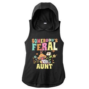 Somebody's Feral Aunt Opossum Wild Auntie Groovy Mushroom Ladies PosiCharge Tri-Blend Wicking Draft Hoodie Tank