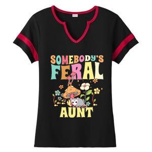 Somebody's Feral Aunt Opossum Wild Auntie Groovy Mushroom Ladies Halftime Notch Neck Tee