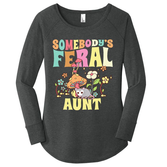 Somebody's Feral Aunt Opossum Wild Auntie Groovy Mushroom Women's Perfect Tri Tunic Long Sleeve Shirt