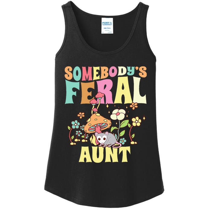 Somebody's Feral Aunt Opossum Wild Auntie Groovy Mushroom Ladies Essential Tank