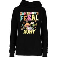 Somebody's Feral Aunt Opossum Wild Auntie Groovy Mushroom Womens Funnel Neck Pullover Hood