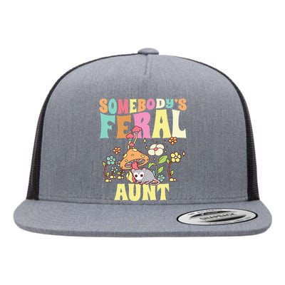 Somebody's Feral Aunt Opossum Wild Auntie Groovy Mushroom Flat Bill Trucker Hat