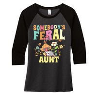 Somebody's Feral Aunt Opossum Wild Auntie Groovy Mushroom Women's Tri-Blend 3/4-Sleeve Raglan Shirt