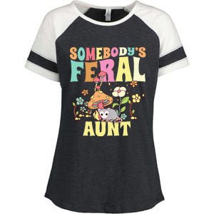 Somebody's Feral Aunt Opossum Wild Auntie Groovy Mushroom Enza Ladies Jersey Colorblock Tee