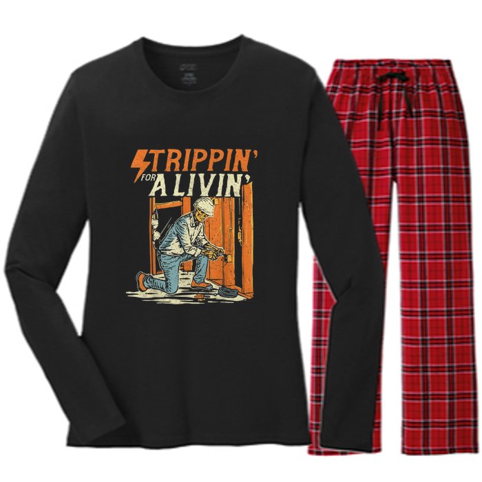 Stripping For A Living Funny Electrician Humor Women's Long Sleeve Flannel Pajama Set 