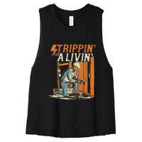 Stripping For A Living Funny Electrician Humor Women's Racerback Cropped Tank