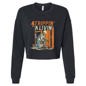 Stripping For A Living Funny Electrician Humor Cropped Pullover Crew