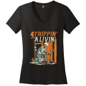 Stripping For A Living Funny Electrician Humor Women's V-Neck T-Shirt