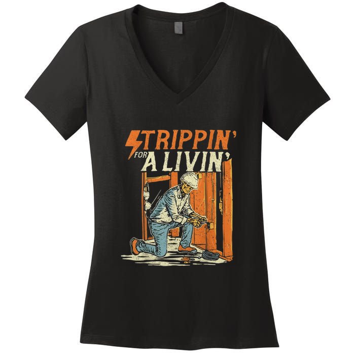 Stripping For A Living Funny Electrician Humor Women's V-Neck T-Shirt