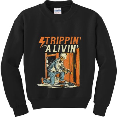 Stripping For A Living Funny Electrician Humor Kids Sweatshirt