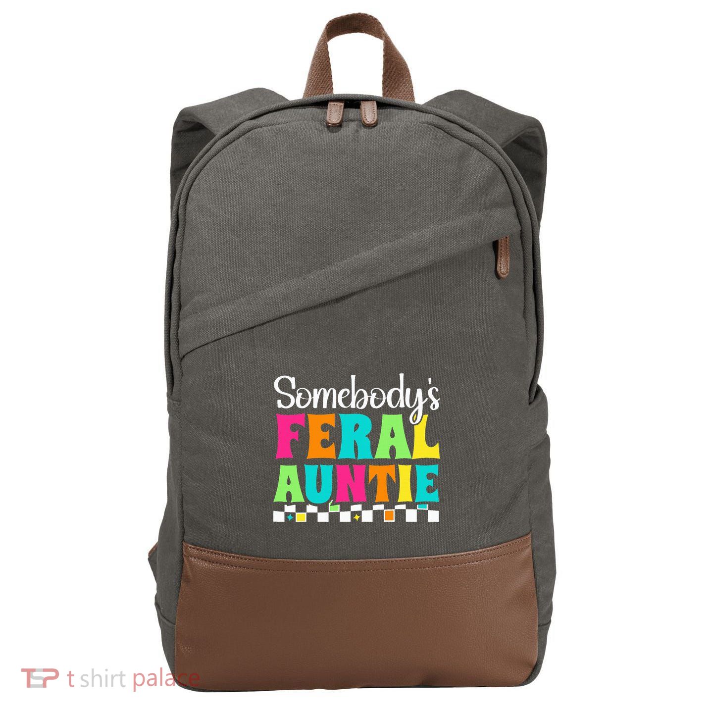 Somebody's Feral Aunt Mothers Day Colorful Auntie Cotton Canvas Backpack
