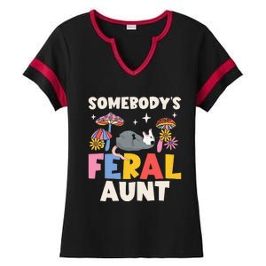 Somebody's Feral Aunt Opossum Wild Auntie Groovy Mushroom Ladies Halftime Notch Neck Tee