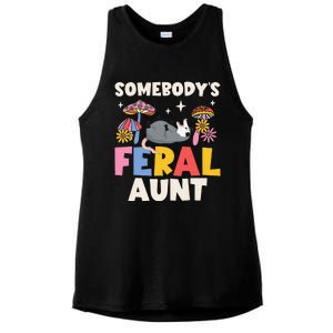 Somebody's Feral Aunt Opossum Wild Auntie Groovy Mushroom Ladies PosiCharge Tri-Blend Wicking Tank