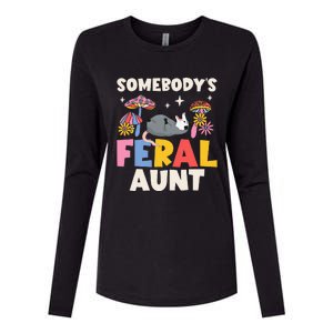 Somebody's Feral Aunt Opossum Wild Auntie Groovy Mushroom Womens Cotton Relaxed Long Sleeve T-Shirt