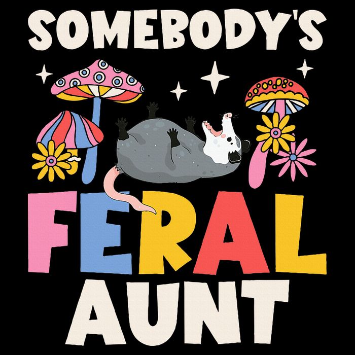 Somebody's Feral Aunt Opossum Wild Auntie Groovy Mushroom Long Sleeve Shirt