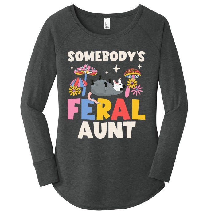 Somebody's Feral Aunt Opossum Wild Auntie Groovy Mushroom Women's Perfect Tri Tunic Long Sleeve Shirt