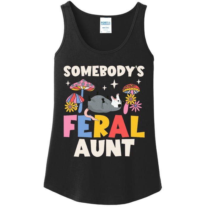 Somebody's Feral Aunt Opossum Wild Auntie Groovy Mushroom Ladies Essential Tank