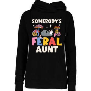 Somebody's Feral Aunt Opossum Wild Auntie Groovy Mushroom Womens Funnel Neck Pullover Hood