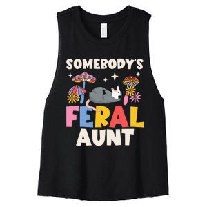 Somebody's Feral Aunt Opossum Wild Auntie Groovy Mushroom Women's Racerback Cropped Tank