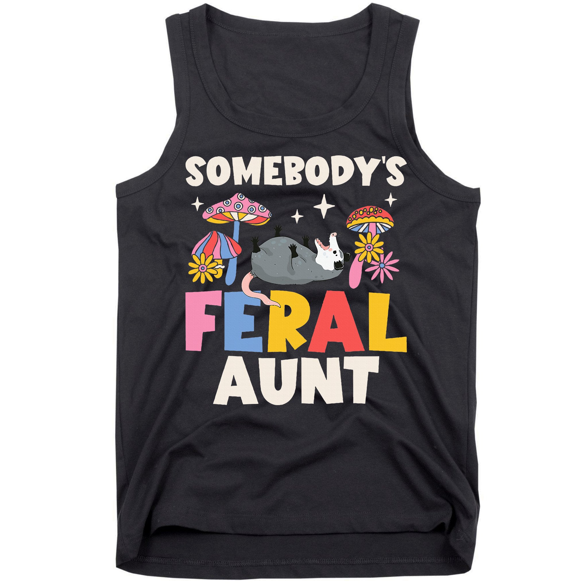Somebody's Feral Aunt Opossum Wild Auntie Groovy Mushroom Tank Top